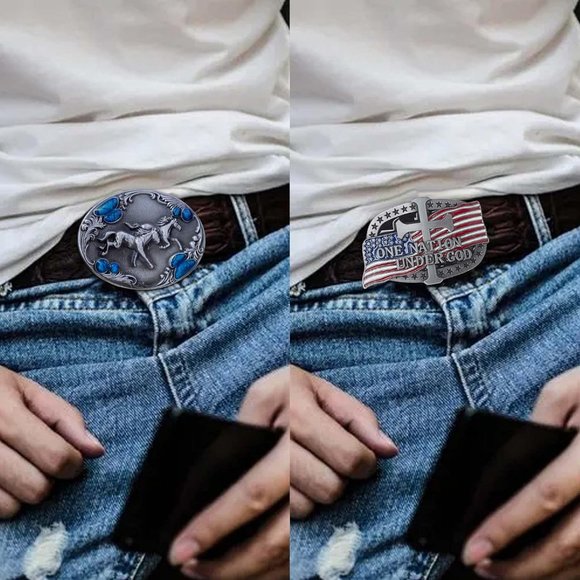 Men 2 Pieces Western Cowboy & American Flag Cross Belt Buckle - Picture 2 of 6